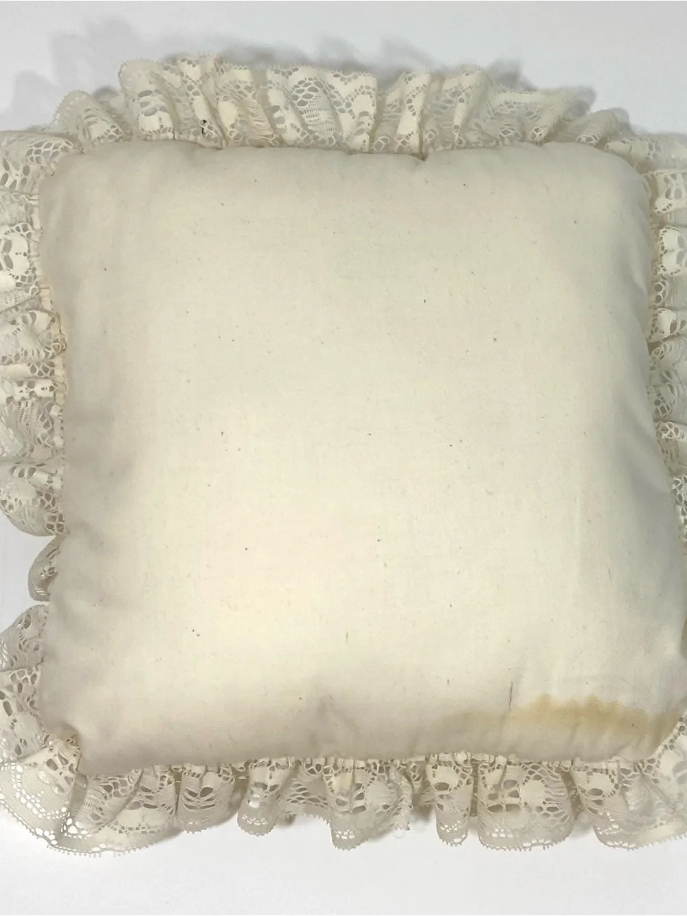 Vintage Hand-Embroidered Lace Decorative Throw Pillow - Cream with Floral Motif